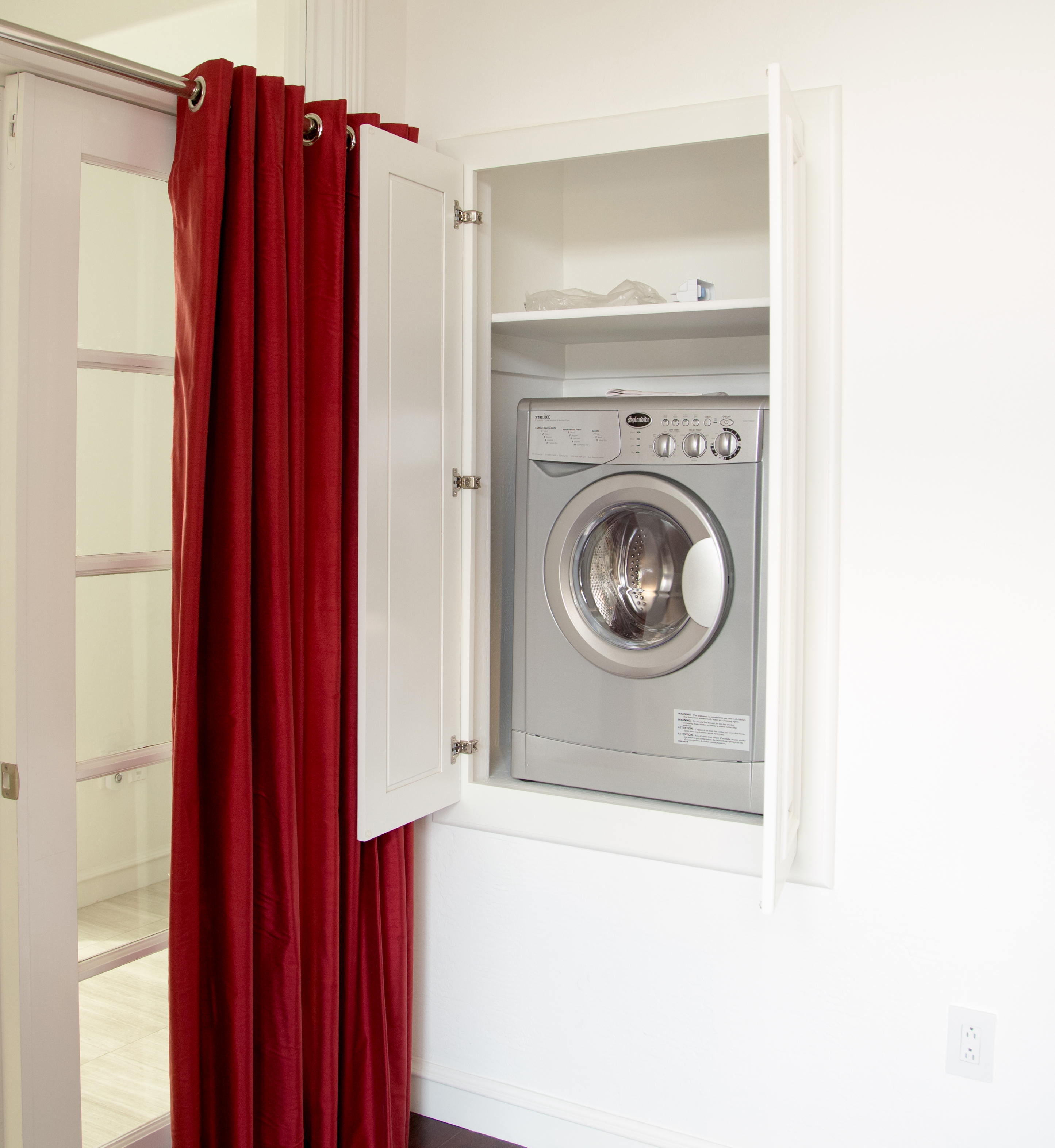 Custom built-in niche to house an apartment sized washer/dryer unit in a newly remodeled mother-in-law suite. Perfect addition to this space, while providing their parent the independence they still need. [TWD Project Location: Glendale, AZ]