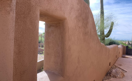 Matching an existing stucco texture is an art. [TWD Project Location: Carefree, AZ]