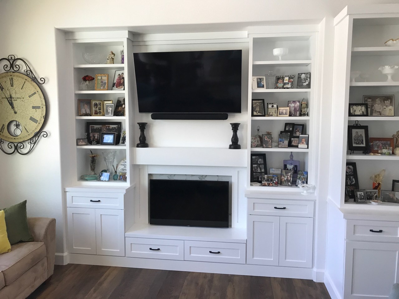 Media wall design with custom built cabinetry. [TWD Project Location: New River, AZ]