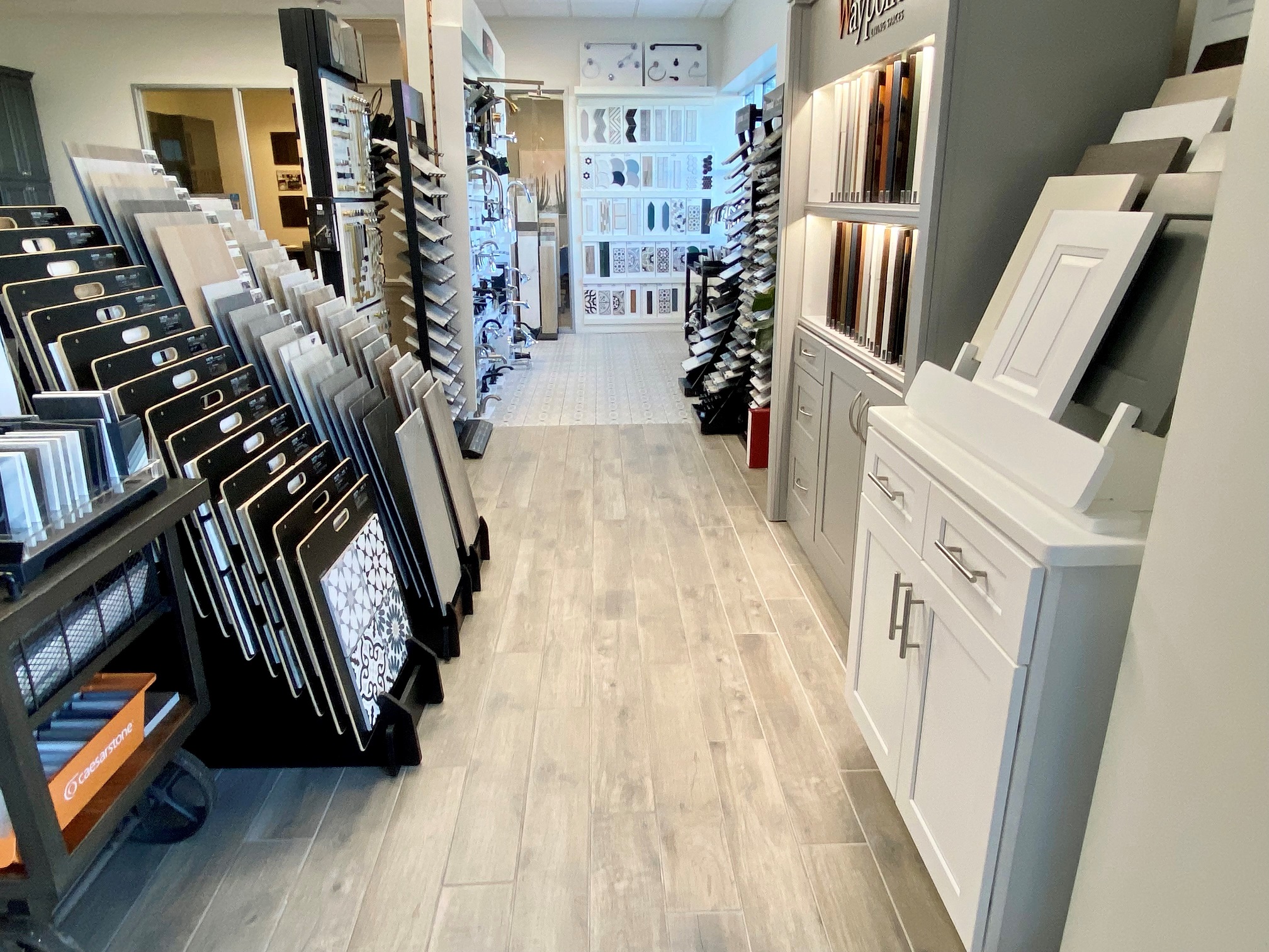 Our Showroom features the most up to date material options for your remodel including flooring, countertops, cabinetry, fixtures and backsplashes to choose from. 